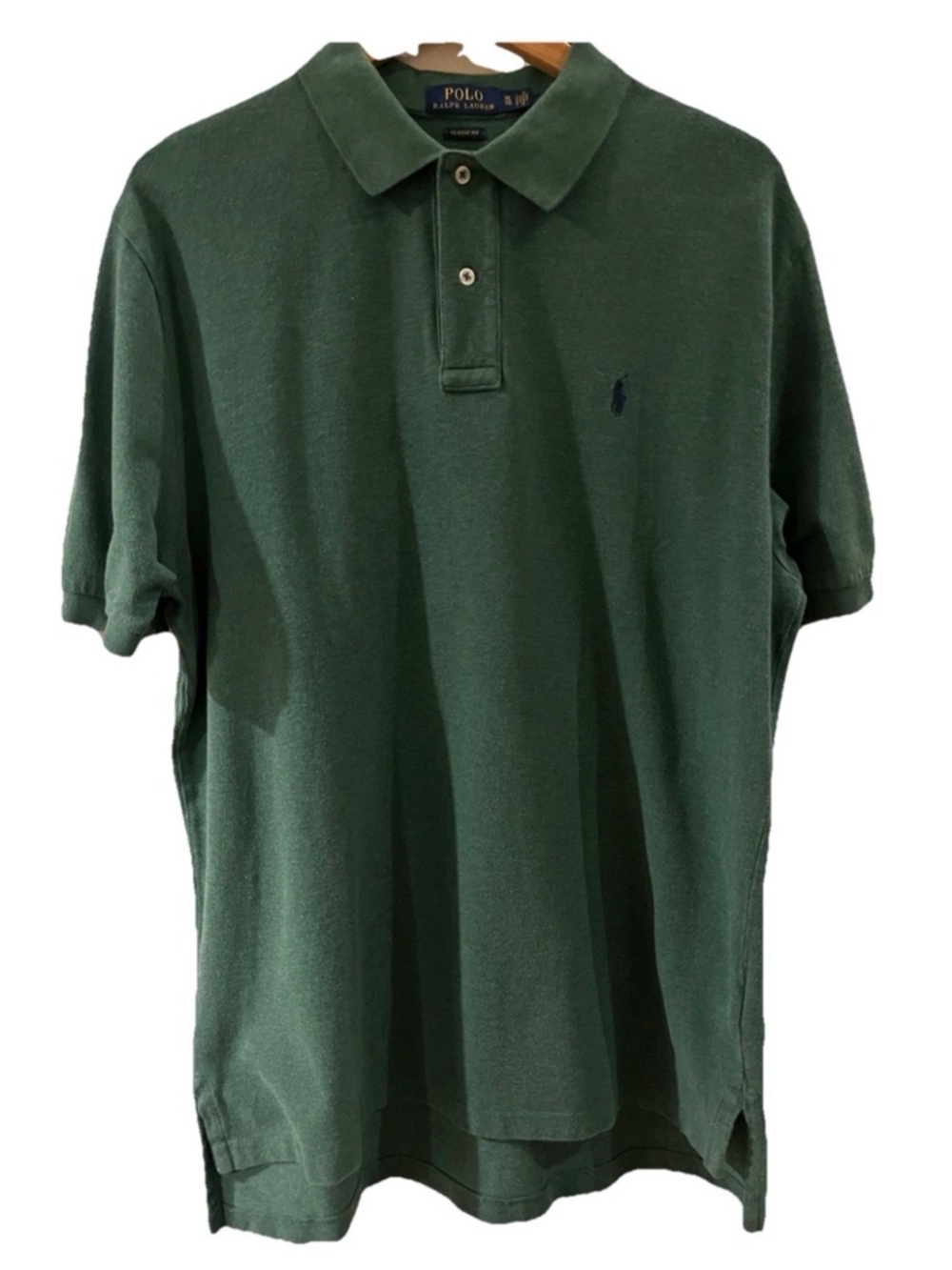 Polo Ralph Lauren Classic Fit Shirt Mens XL TG (Tall) Solid Dark Green Navy Logo